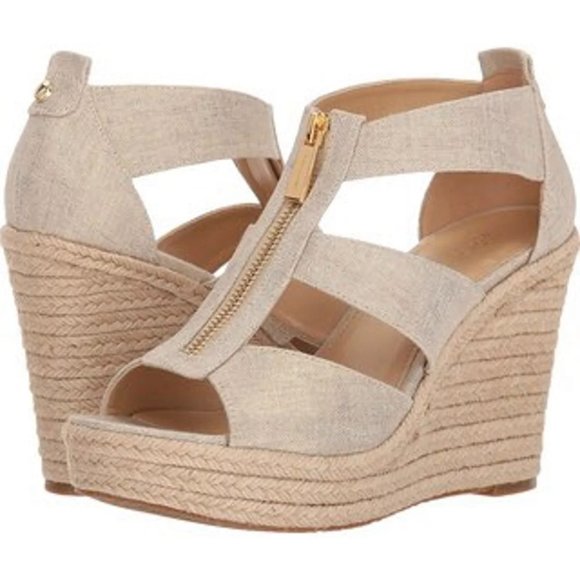 Michael Kors Shoes - Beige Michael Kors Gold Zipper Wedges